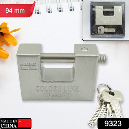 94mm Stainless Steel Padlock: Rectangular, Hardened Steel, 5 Keys