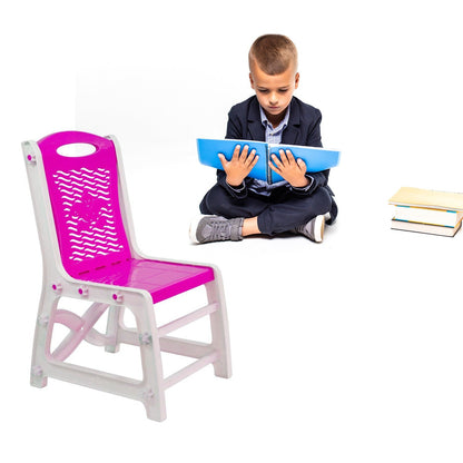 Study table and chair set for boys and girls in pink, made of high-quality plastic with a pencil box.