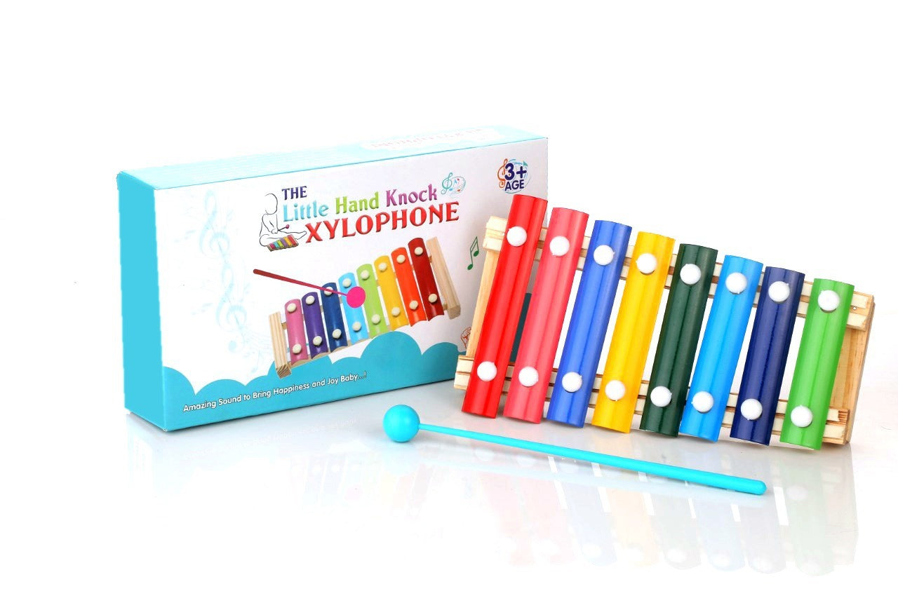 Xylophone set with a focus on colorful bars and wooden frame