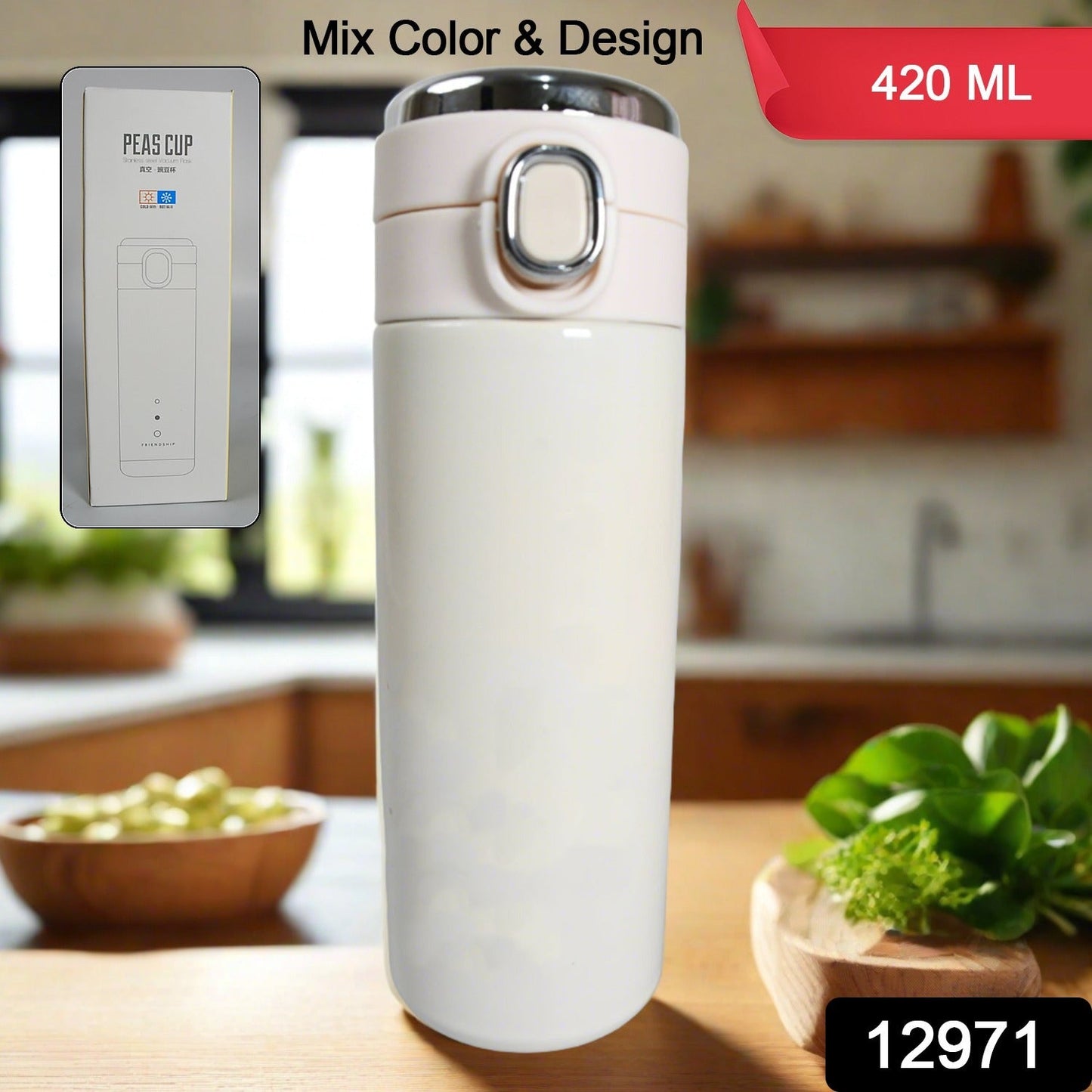 Smart Vacuum Insulated Water Bottle with LED Temperature Display, Cold & Hot | Leak Proof | Office Bottle | Gym | Home | Kitchen | Hiking | Trekking | Travel Bottle  (Mix Color & Design / 420 ML)